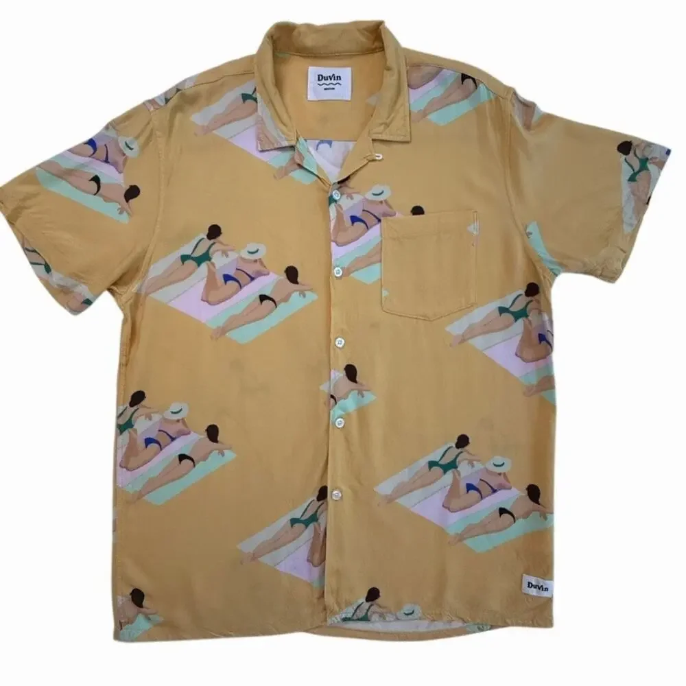 Duvin Design Co. "Have A Day" Button-Up Shirt Beach Sunbather Print Men Size M - Picture 1 of 11